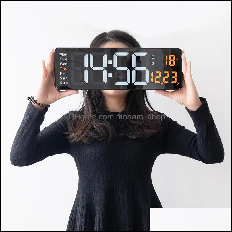 led large display wall alarm clocks remote control temp date week display power off memory table clock wallmounted dual alarms