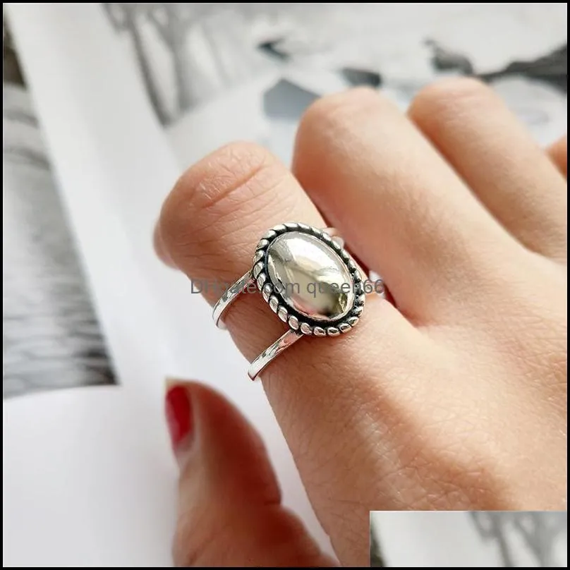 vintage oval matte mirror openwork ring for women korean personality real 925 sterling silver adjustable rings gift ymr851