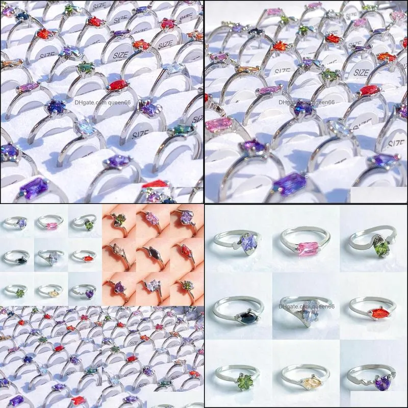 wholesale 50pcs colorful rhinestone silver fashion gemstone rings mix women elegant verlobungring jewelry