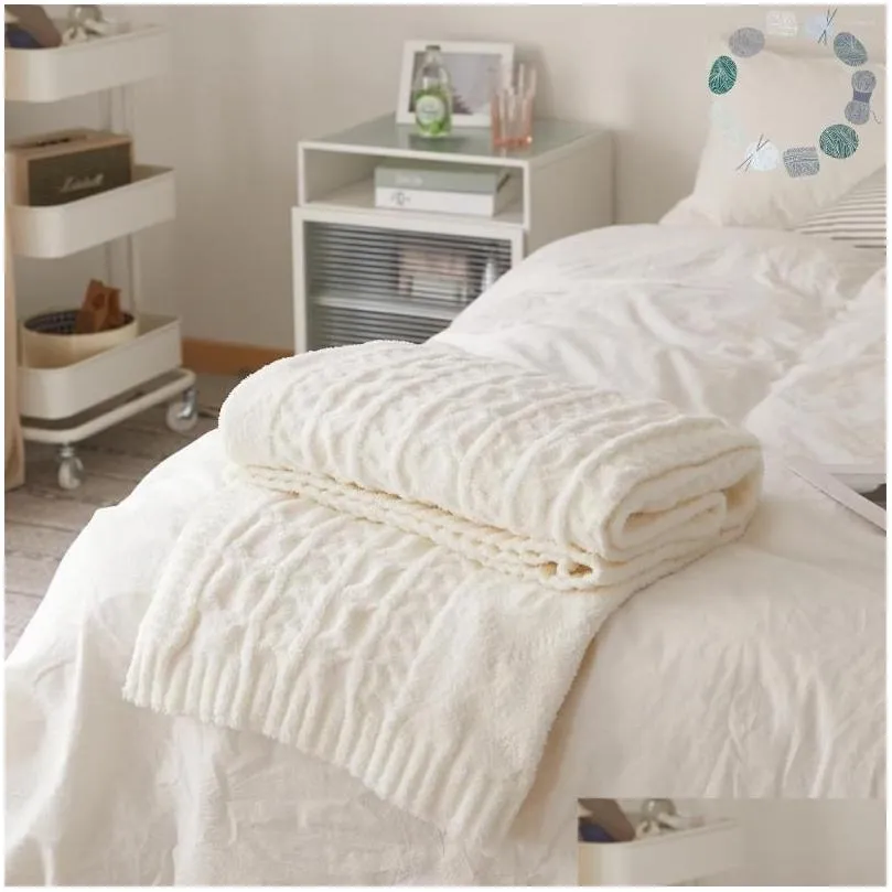 blankets modern fashion ivory fleece blanket sofa office nap knitted thread throw bed bedspread winter warm twisted flower