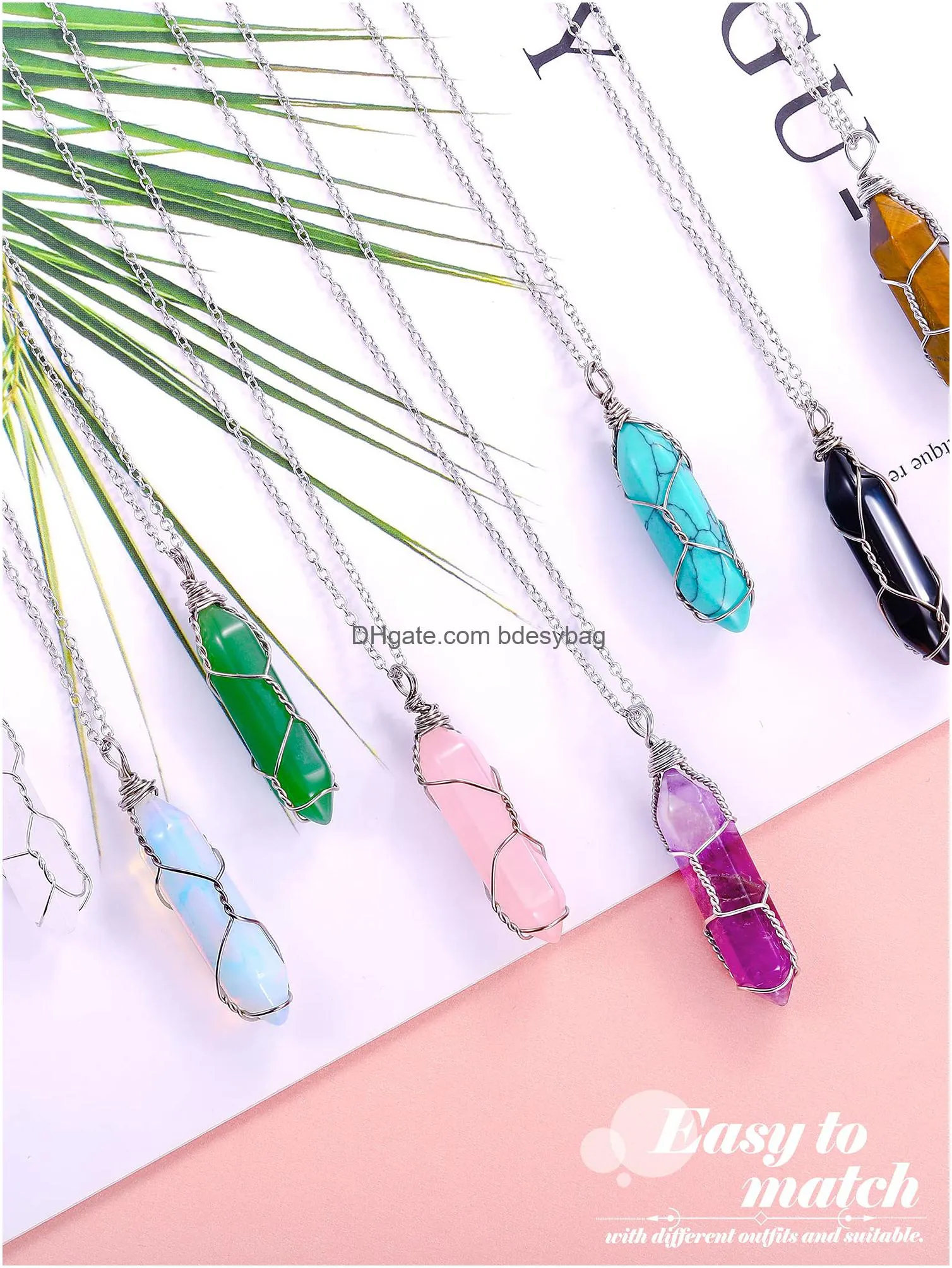 hexagonal crystal pointed quartz natural healing crystal pendant necklace with tree wire wrapped gemstone pendant for women girls