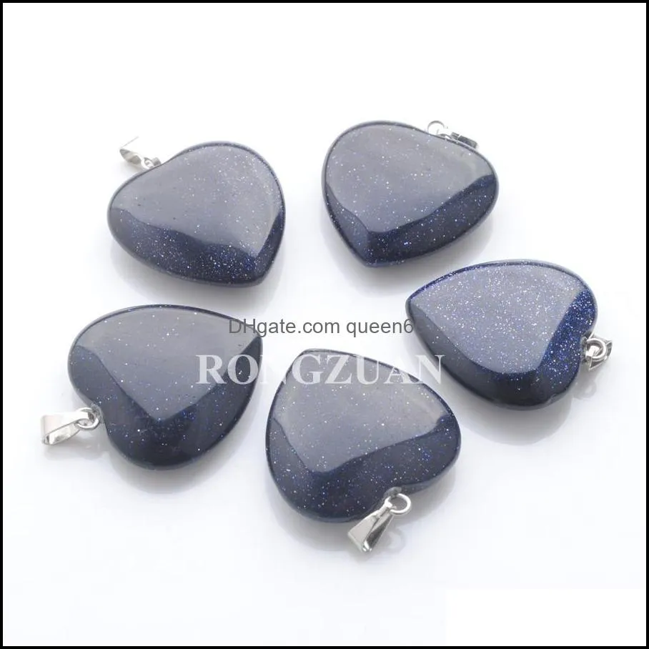 25x25mm love heart natural gemstone pendants for earrings necklace jewelry making labradoirte aventurine blue sand crystal opal bead