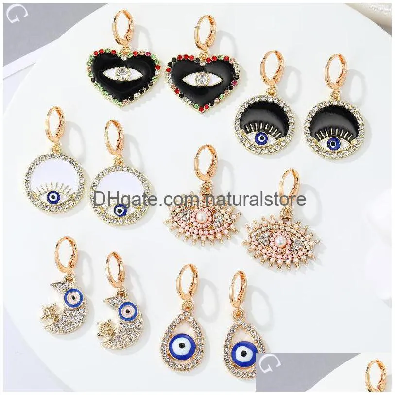 hoop huggie 1 pair of fashion pearl rhinestone eye earrings color love round star moon demon pendant jewelry