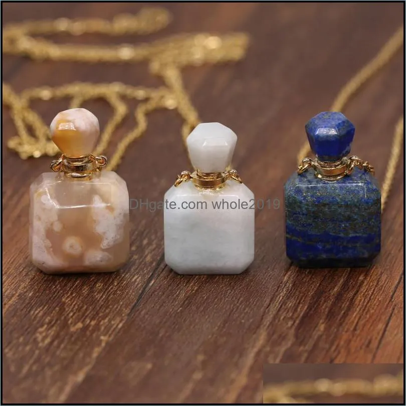 chains natural stone perfume bottle pendant necklace perfumes lapis lazulis cherry agates essential oil diffuser for women gifts 60