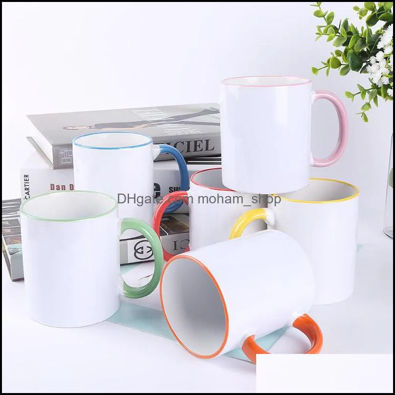 320ml ceramic blank sublimation mug heat transfer mdf handle mug personality diy simple coffee cup 7 colors gift supplies 610 v2