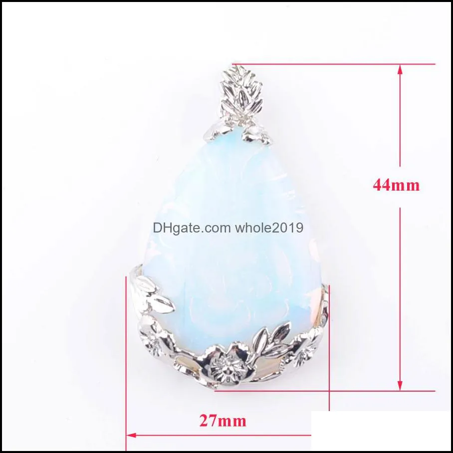 tear water drop love natural opalite gem stone pendant necklace reiki bead women jewelry n3466