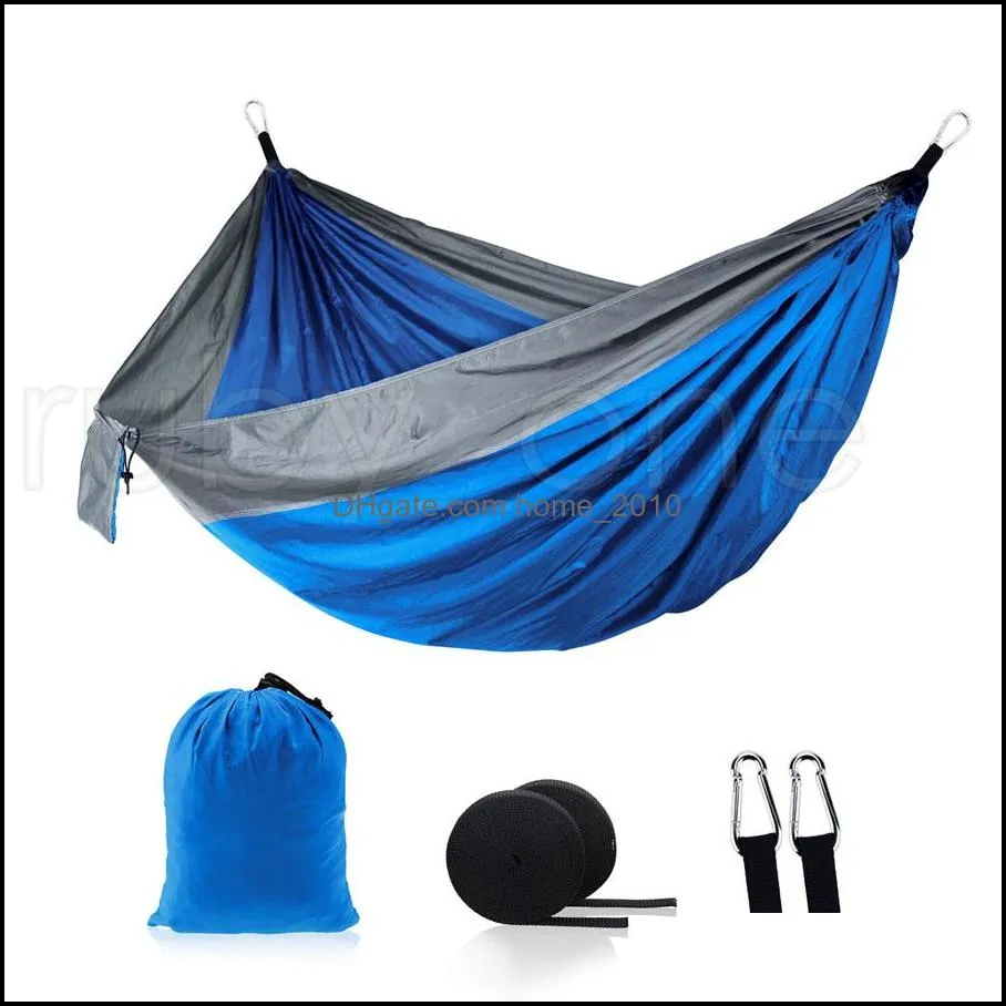 outdoor parachute cloth hammock foldable field camping swing hanging bed nylon hammocks with ropes carabiners 44styles sea 