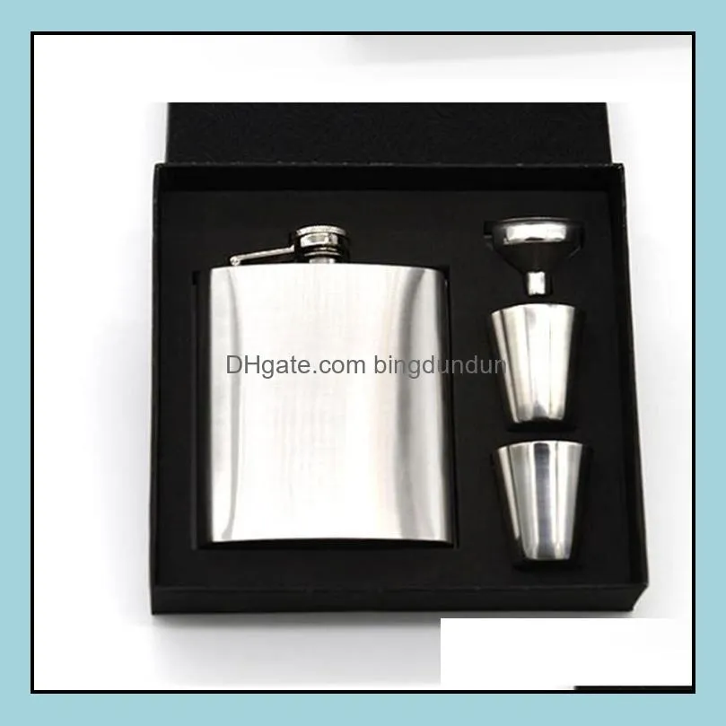 7oz pocket flagon stainless steel hip flask set with two cups portable outdoor wine pot water bottles with box 60set sn1141