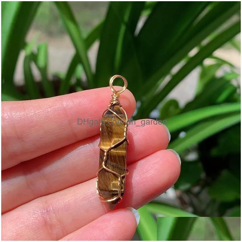 natural stone crystal charms wire wrap multicolor rose quartz purple amethyst bullet point hexagonal pendulum reiki chakra jewelry