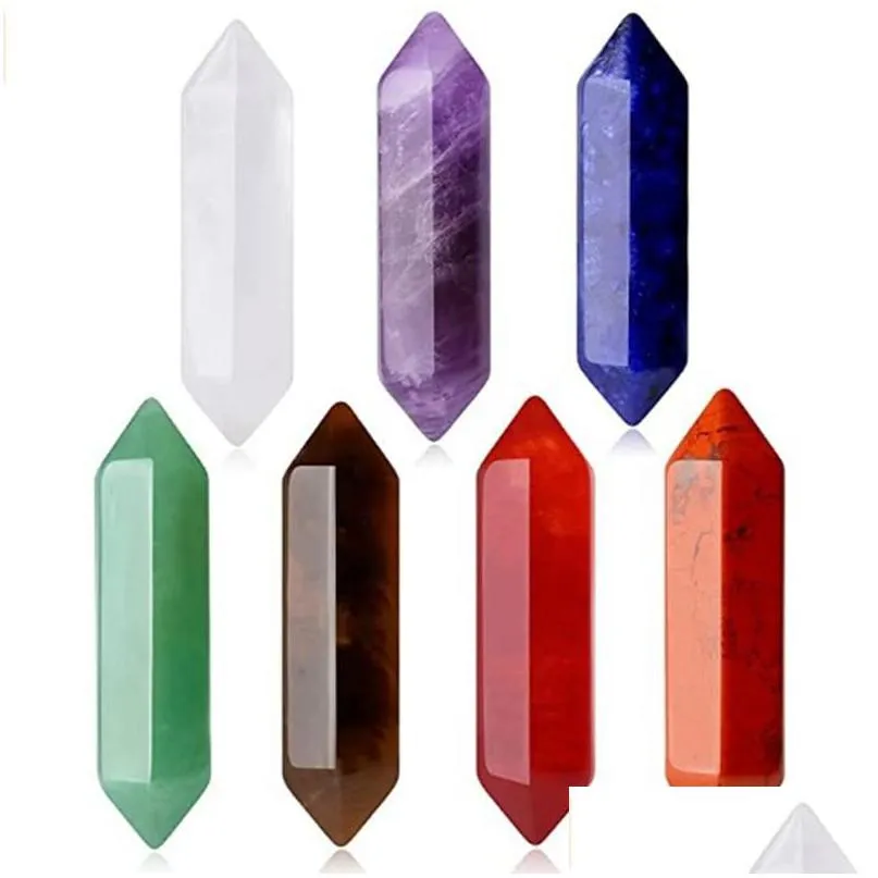 fashion chakra natural stone hexagon prism bullet shape aventurine rose quartz charm for jewelry making