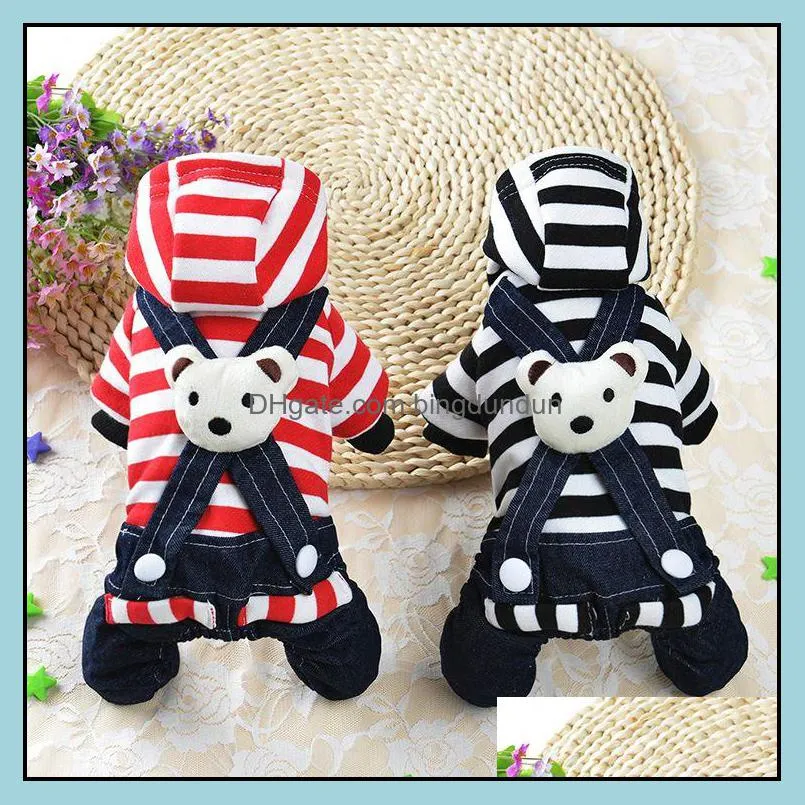 dog apparel striped overalls cute pets clothes for dogs little puppies small animals breeds summer wedding princess cats dresses