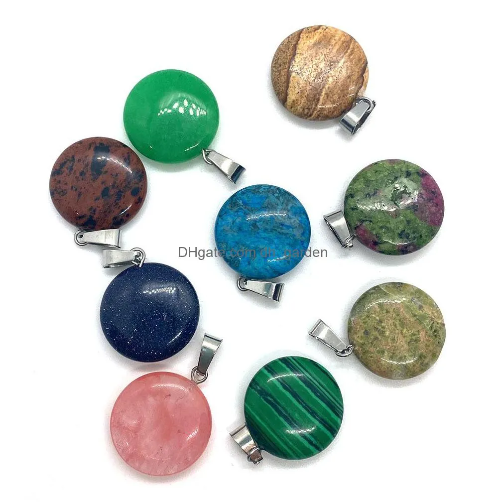 colorful crystal stone round charms pendant for jewelry making chakra reiki healing green aventurine pendants wholesale