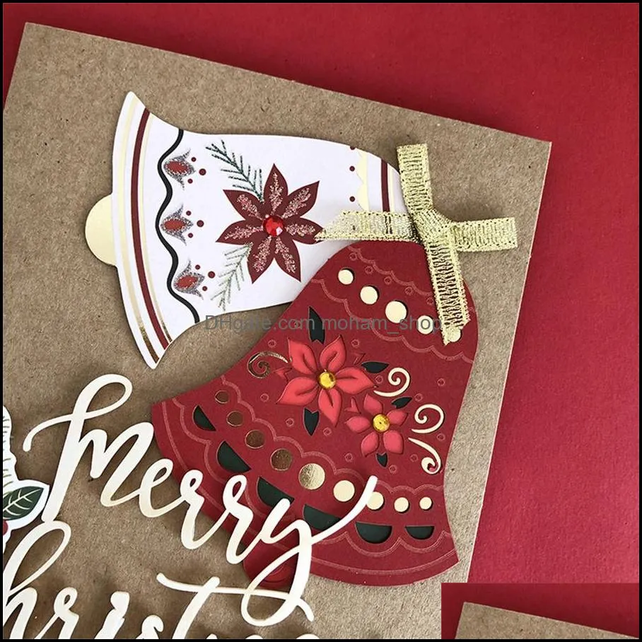 factory direct supply christmas 3d threedimensional greeting card kraft paper bronzing holiday wholesale