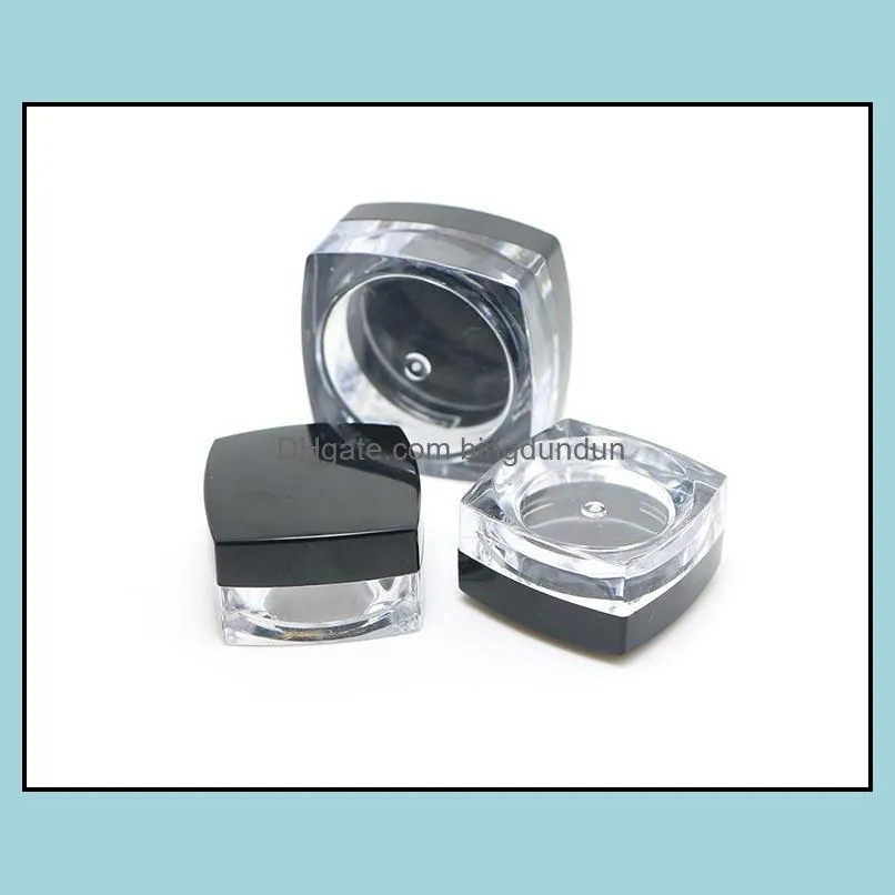 5gram plastic jar square shape clear pot black cap cosmetic sample eyeshadow lip balm container nail art piece glitter bottle sn2236