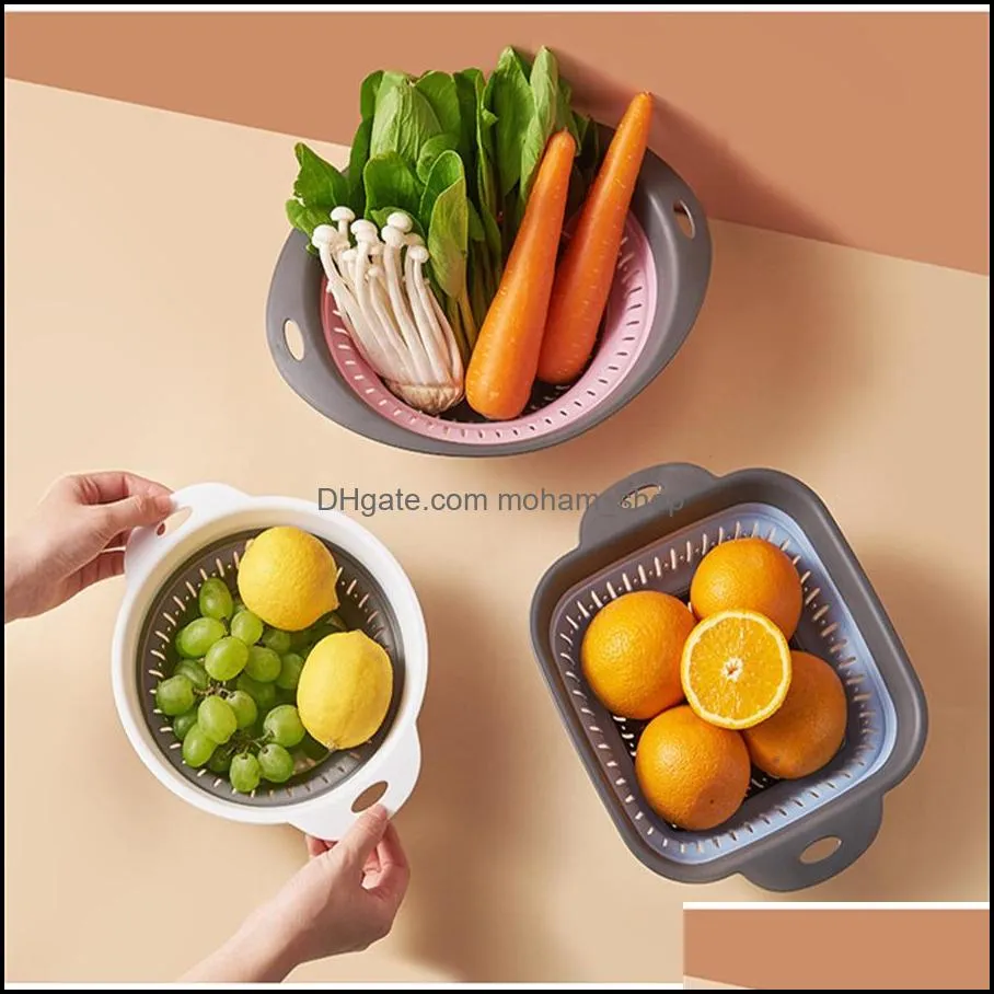 fruit vegetable tools creative household retractable silicone multifunctional kitchen vegetable and drainage storage basket