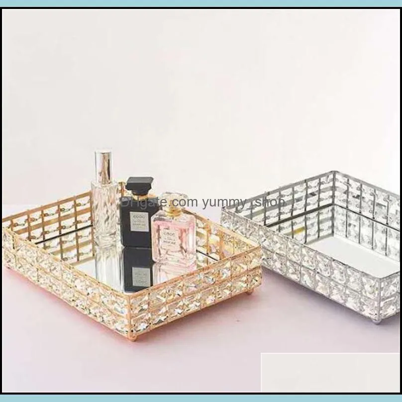 1pcs square crystal tray cosmetics storage pallet snacks plate fruit container home wedding decoration 1420 v2