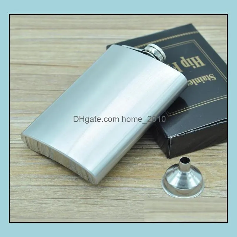 engraved hip flask silver stainless steel flasks 8oz outdoor portable drinkware wine bottles with funnel gift box drinker whiskey pot liquor flagon