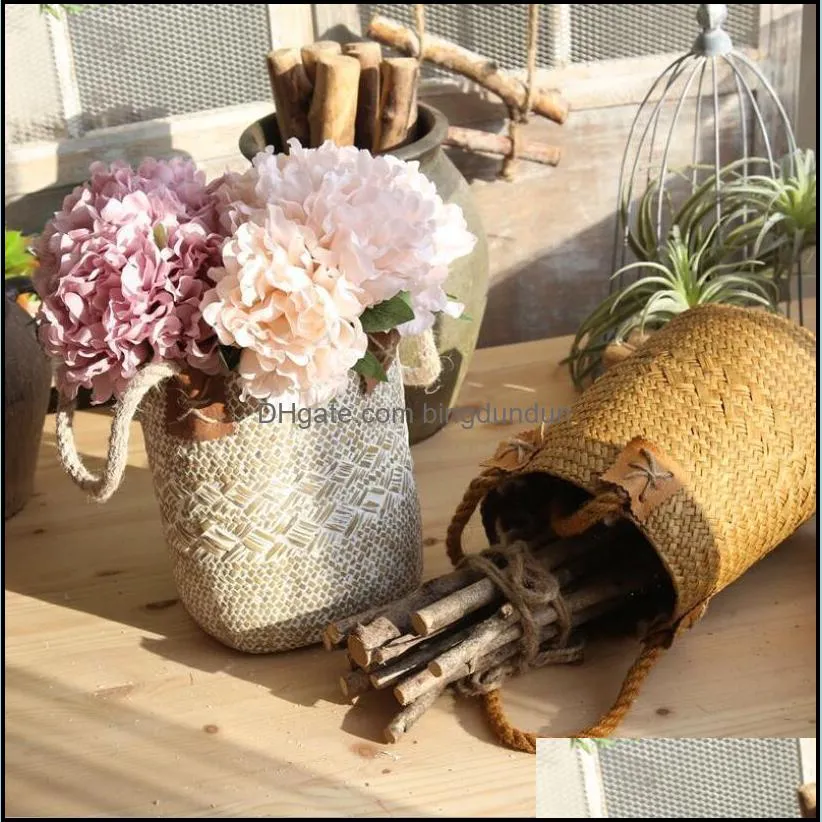 creative hanging rattan pots seagrass woven storage baskets garden flower vase planter potted organizer home laundry basket with