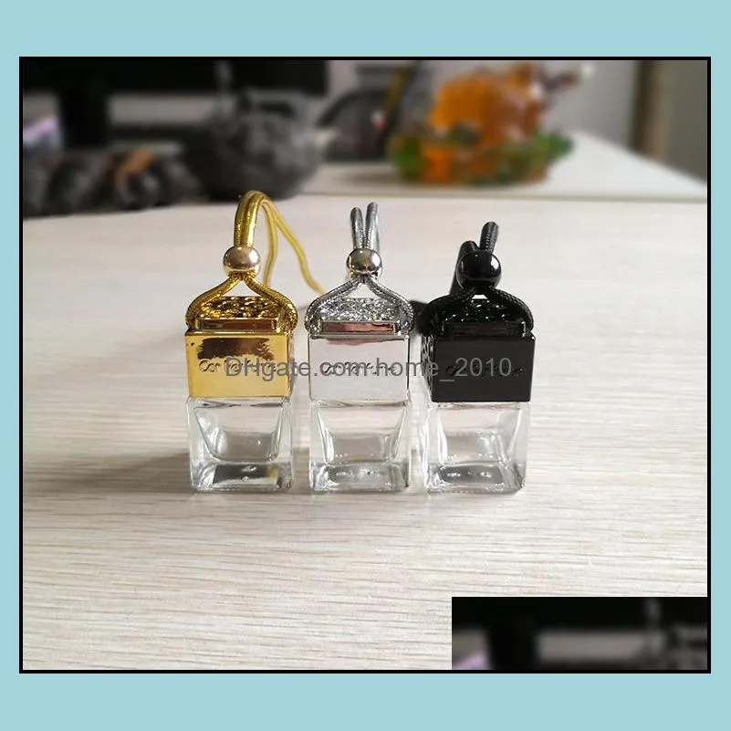 cube hollow car perfume bottle rearview ornament hanging air freshener for essential oils diffuser fragrance empty glass bottle