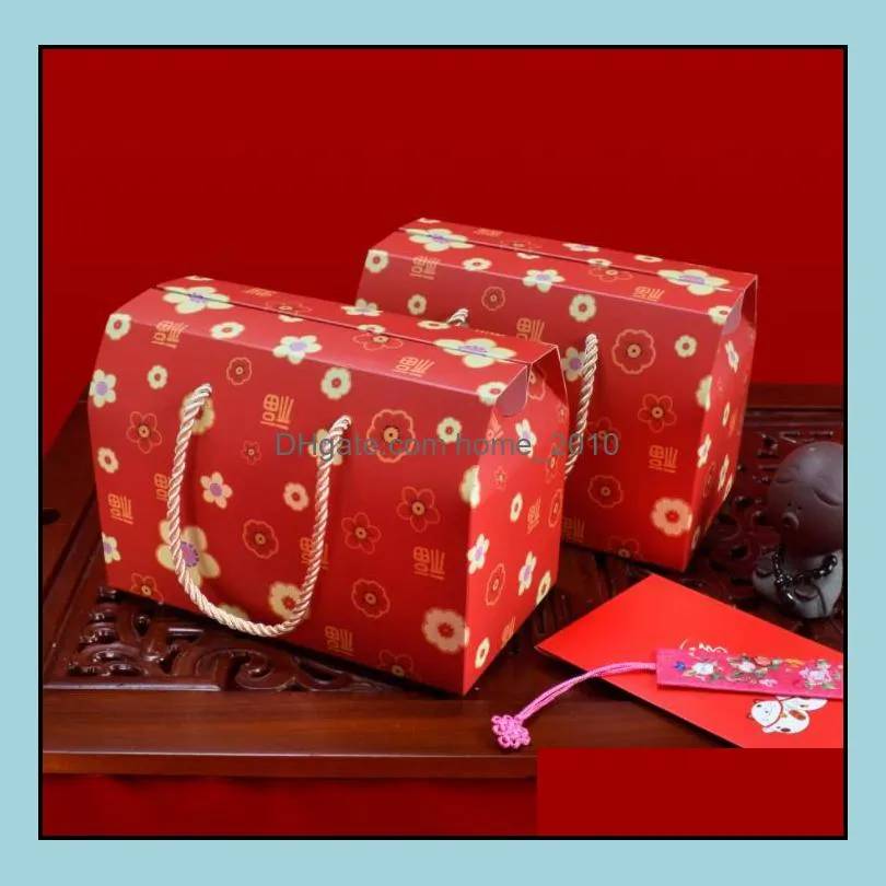 party gift box kraft paper candy tote bag fruit nut food packaging box chinese year decoration partyfavors sn4358