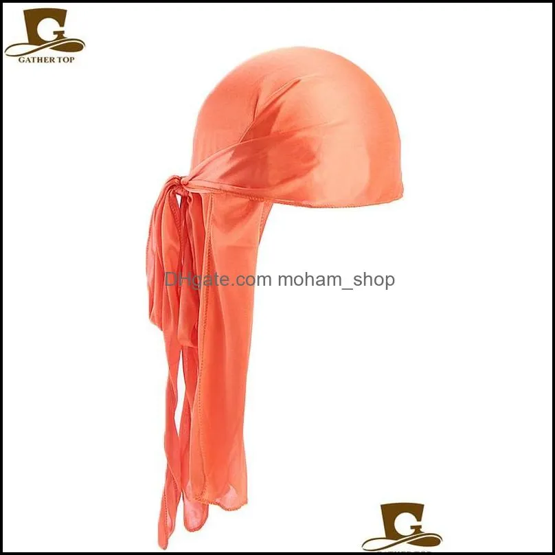 fashion silk long tail scarf cap multi colors soft satin durag bandanna turban for women pirate hat high quality 5jd kk