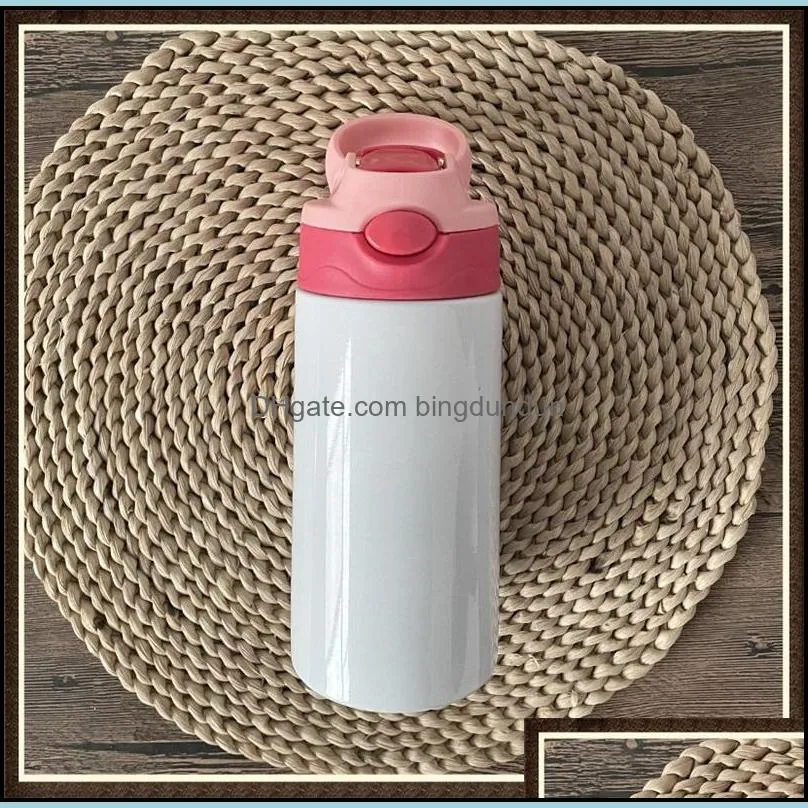 12oz sublimation sippy cup 350ml sublimation children water drink bottles stainless steel drinking tumbler for kids 6colors two 383 s2