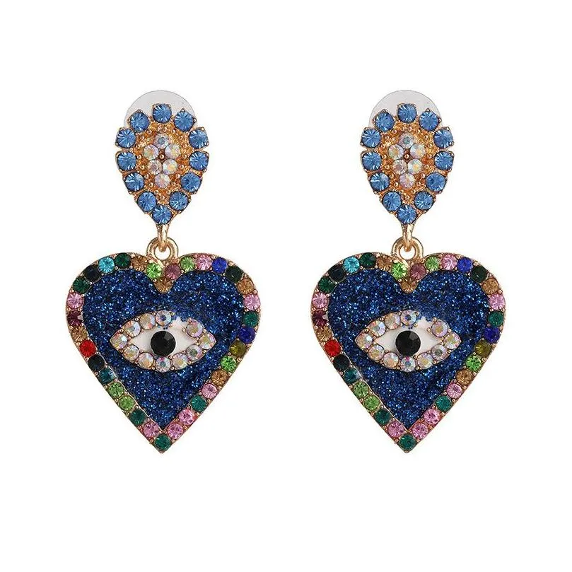 fashion jewelry peach heart diamond eye earrings colorful rhinstone dangle stud earrings