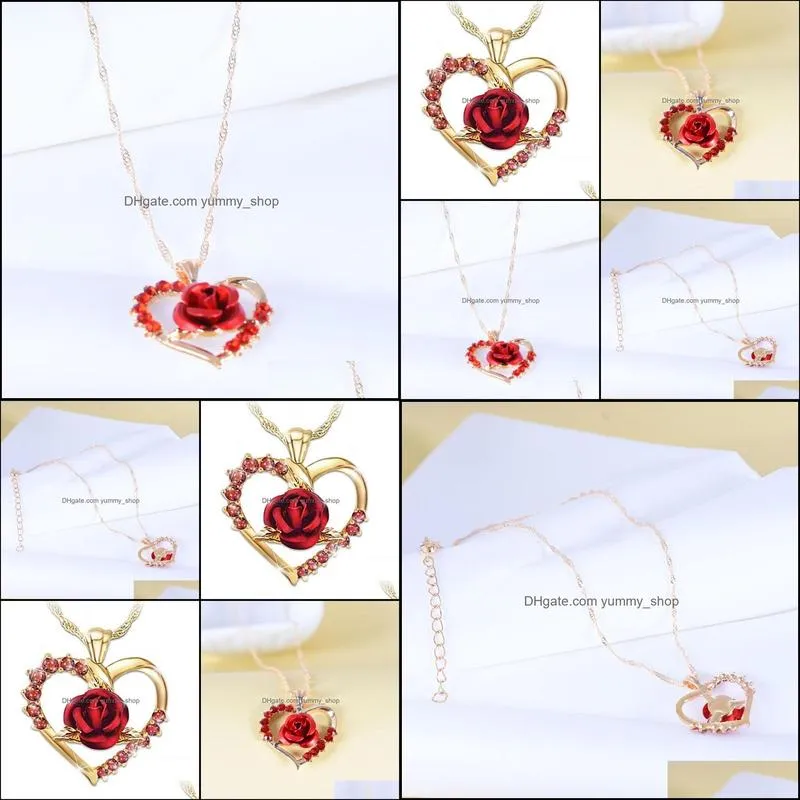 fashion exquisite gold love rose necklace wedding jewelry pendant necklace ladies bride engagement birthday gift necklace women womens