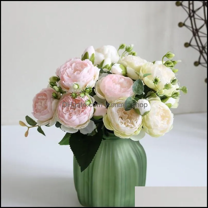 5 heads artificial silk rose flower bunch plants bouquet fake home wedding decoration garden floral office bedroom party 610 s2