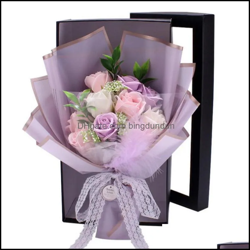 11pcs handmade creative soap flowers rose bouquet gift box simulation decorative flower valentines day birthday decor