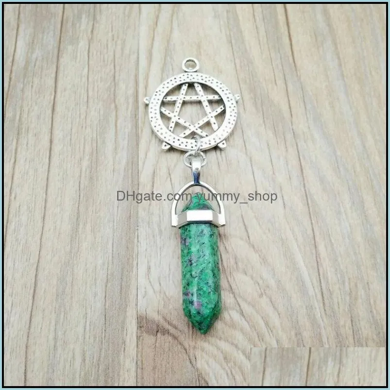 pretty stone necklace pendant bullet hexagonal point pendulum column reiki healing chakra beautifully natural stone quartz pendant