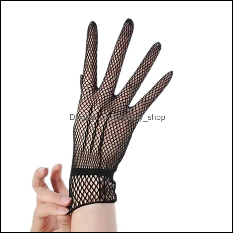 mesh fishnet female five finger short lace gloves thin dance retro party sexy black white gloves 20220224 t2