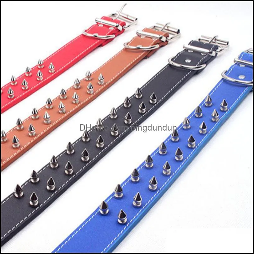 adjustable antibite spiked studded pet collars pu leather for dogs sport padded bulldog pug puppy big dog collar pets supplies