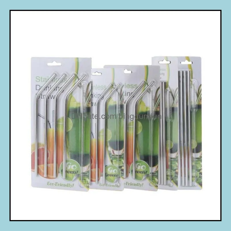 304 stainless steel drinking straws sets reusable drinking straws 4pcs strawsadd1pc cleaning brush with retail package sn2331