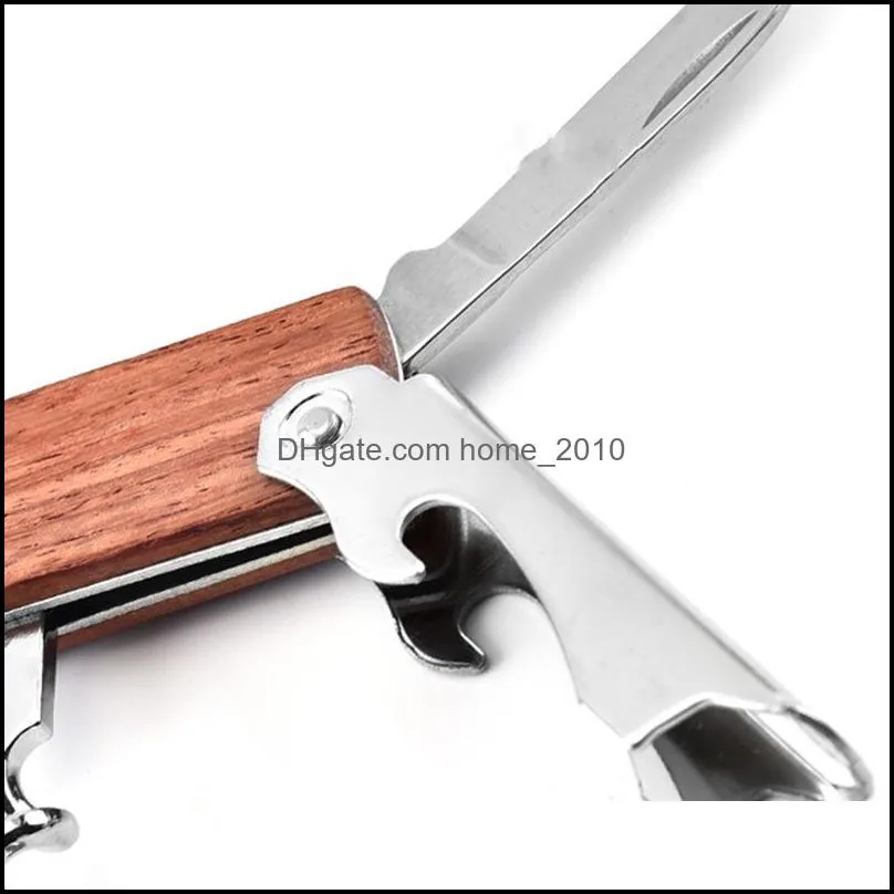 stainless steel wine corkscrew portable wooden beer bottle opener multifunctional wine knife bar kitchen tool