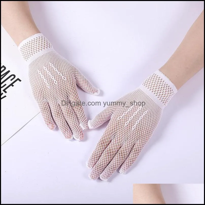 mesh fishnet female five finger short lace gloves thin dance retro party sexy black white gloves 20220224 t2