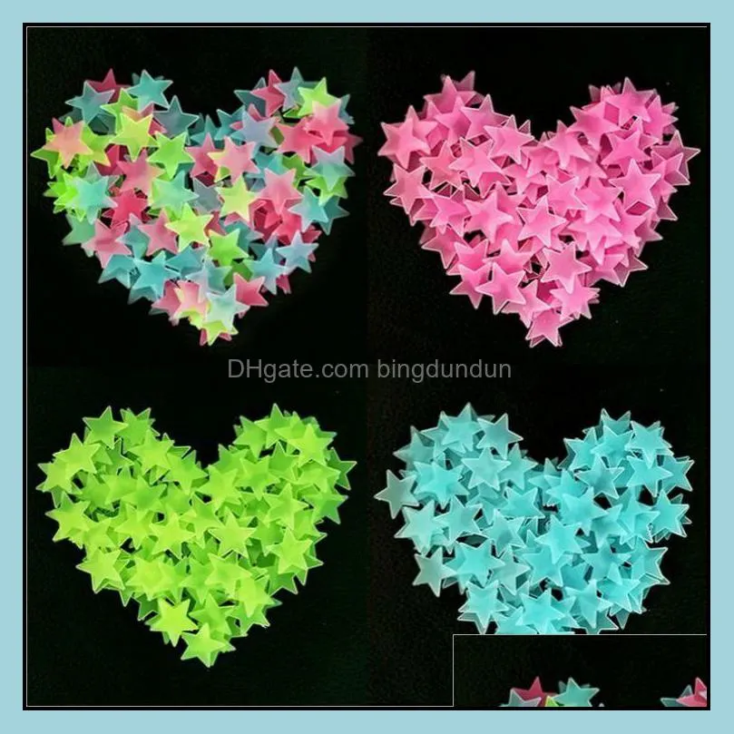 kids bedroom fluorescent glow in the dark stars wall stickers luminous sticker color 100pcs/pack wholesale price