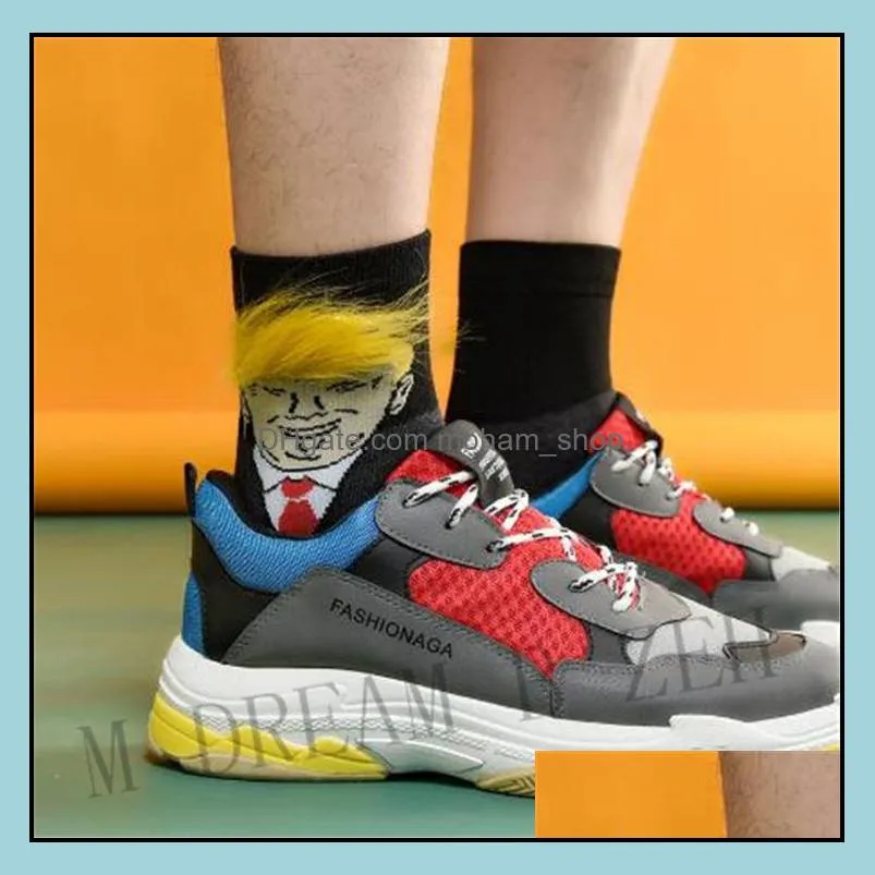 women men trump crew socks with yellow hair funny cartoon sports socks stockings hip hop sock streetwear party favor