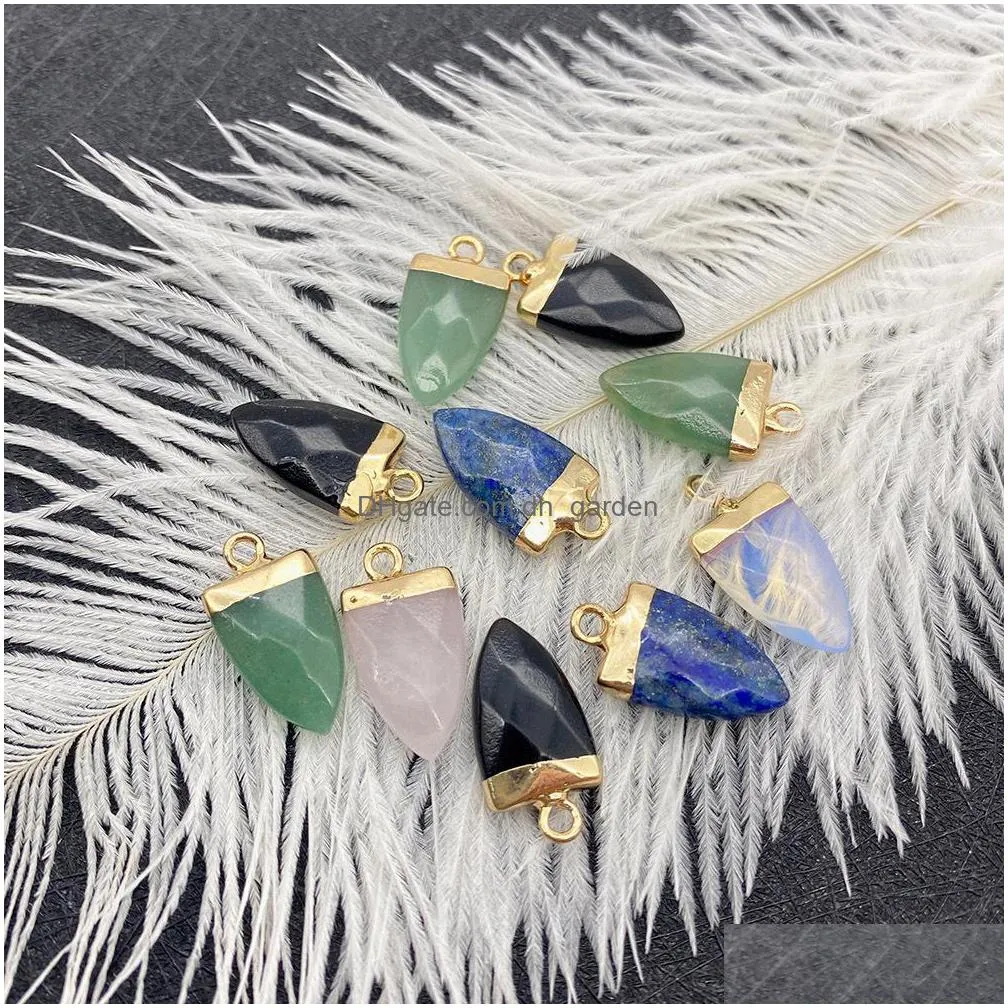 10x19mm gold edge natural crystal cone arrowhead stone charms rose quartz turquoise pendants trendy for jewelry making wholesale