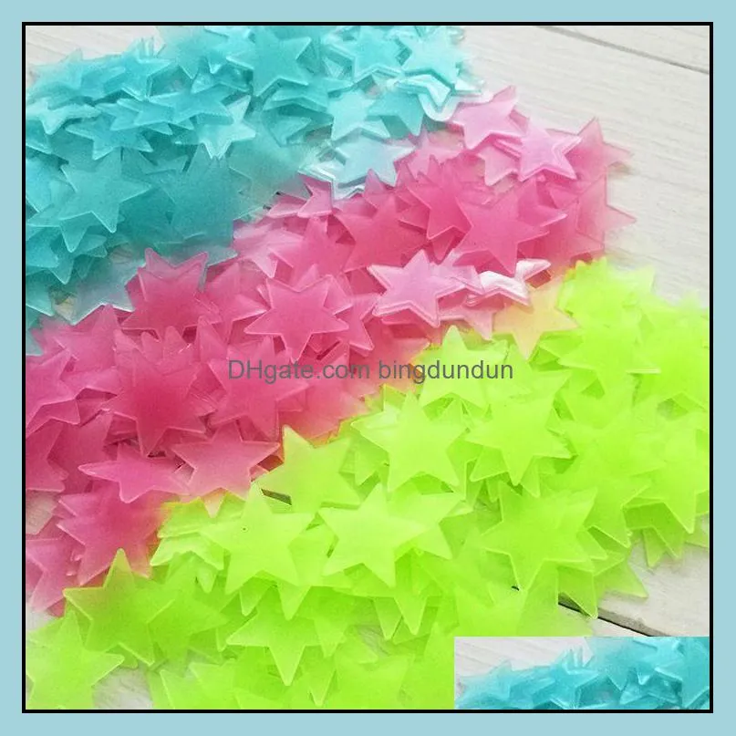 kids bedroom fluorescent glow in the dark stars wall stickers luminous sticker color 100pcs/pack wholesale price