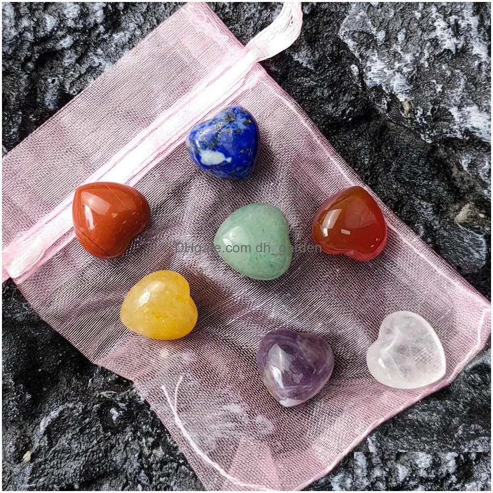 7pcs/set 15mm heart reiki natural stone tumbled stones polishing rock quartz yoga energy bead for chakra healing decoration