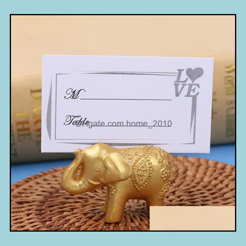 100pcs golden gold lucky elephant place card holder holders name number table place wedding favor gift unique party favors sn2060