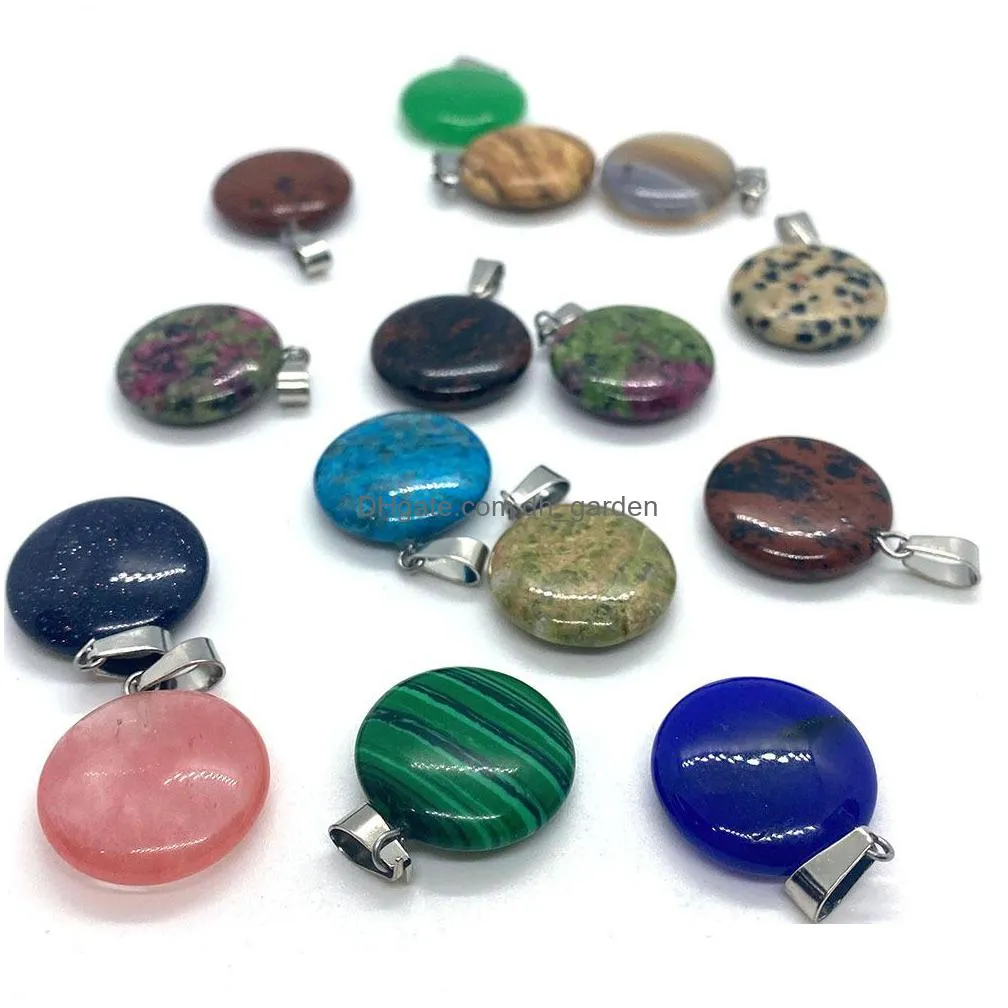 colorful crystal stone round charms pendant for jewelry making chakra reiki healing green aventurine pendants wholesale