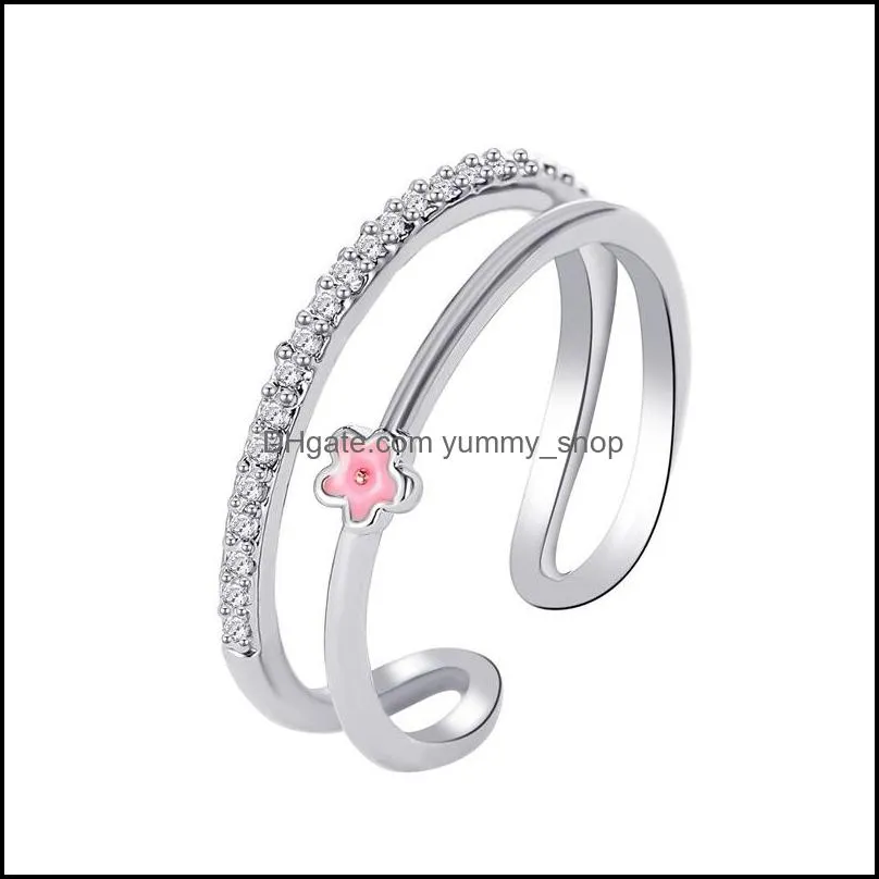 korean temperament doublering micro pave lovely flower opening index finger ring niche network design sense red flower ring rose