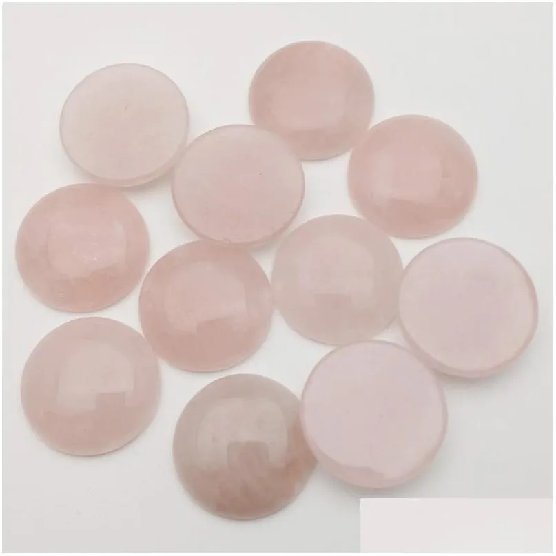 25mm rose quartz natural stone round cabochon loose beads face for reiki healing crystal ornaments necklace ring earrrings jewelry