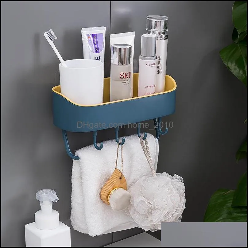  plastic punch wall hanging bathroom rack selfadhesive soap shampoo holder storage rack with 4 hanger rrd12571