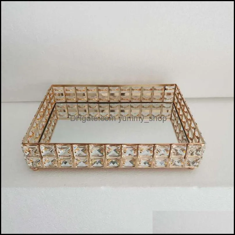 1pcs square crystal tray cosmetics storage pallet snacks plate fruit container home wedding decoration 1420 v2