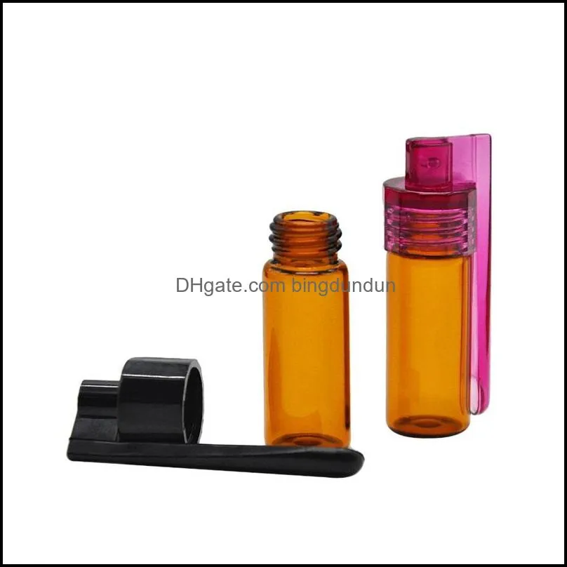 51mm/36mm glass bottle snuff snorter dispenser portable bullet snorter plastic vial pill case container box with spoon multiple color 422