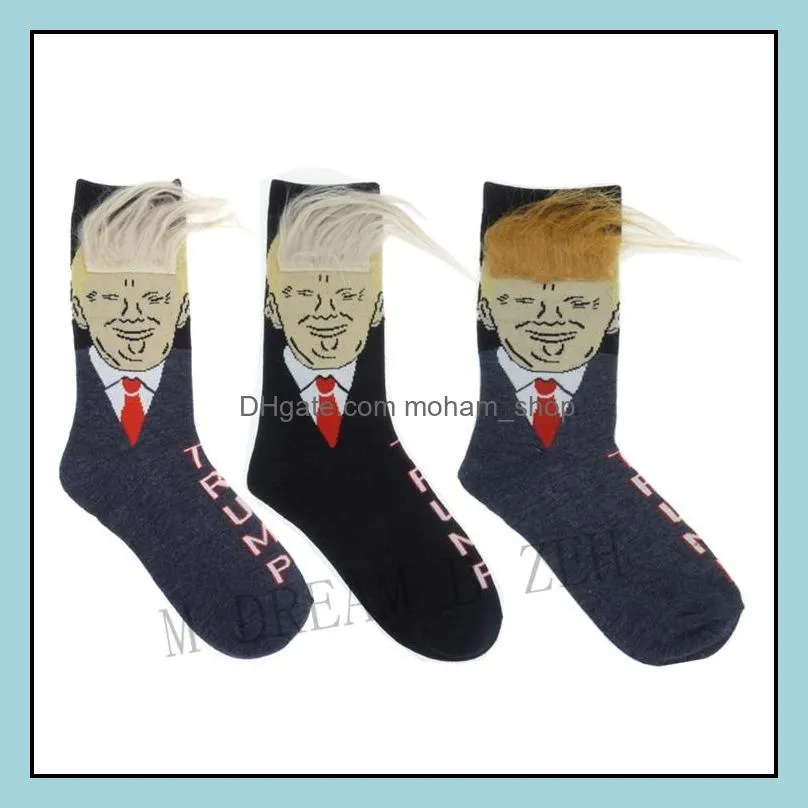 women men trump crew socks with yellow hair funny cartoon sports socks stockings hip hop sock streetwear party favor