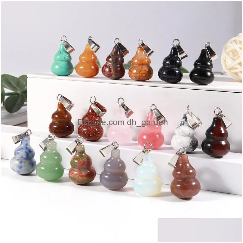 natural crystal opal rose quartz tigers eye stone charms gourd shape pendant for diy earrings necklace jewelry making